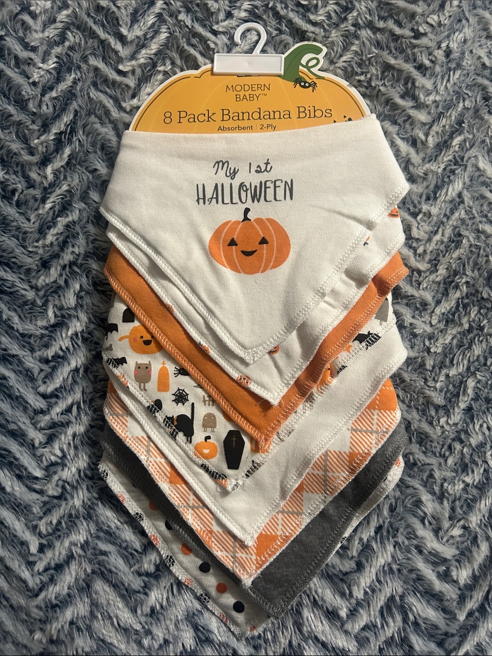 Modern Baby Orange & White Halloween Bandana Bib Set - 8 Pack